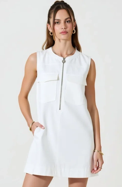 Modenaire Sleeveless Mini Dress With Zip Front And Patch Pockets In White