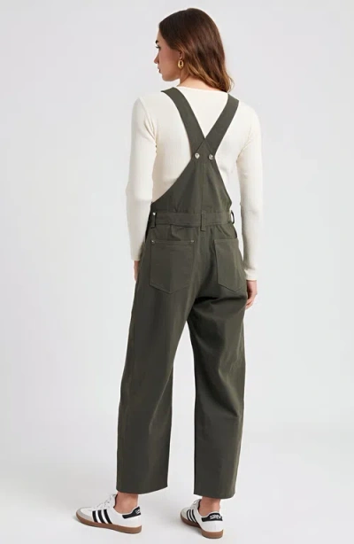 Modenaire Wide-leg Adjustable-strap Front Bib Pocket Overalls In Green