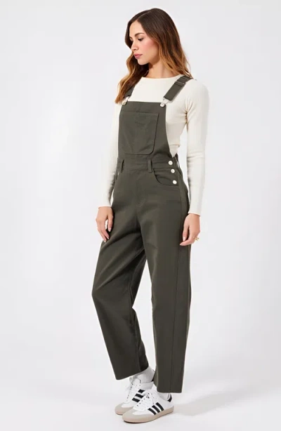 Modenaire Wide-leg Adjustable-strap Front Bib Pocket Overalls In Green