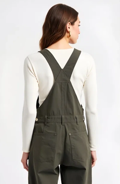 Modenaire Wide-leg Adjustable-strap Front Bib Pocket Overalls In Green