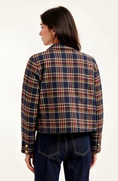 Modenaire Plaid Cropped Jacket With Button Closure And Patch Pocket In Brown