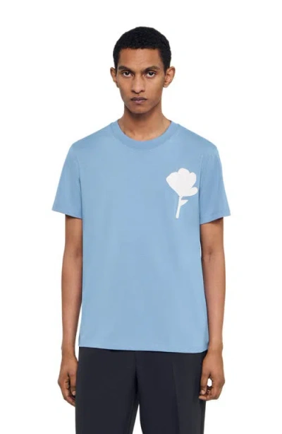 Sandro Cotton Flower Patch T-shirt In Blue