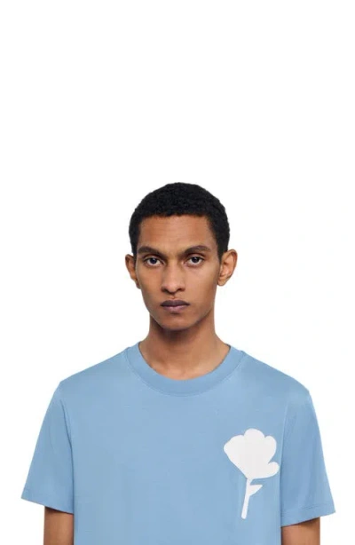 Sandro Cotton Flower Patch T-shirt In Blue
