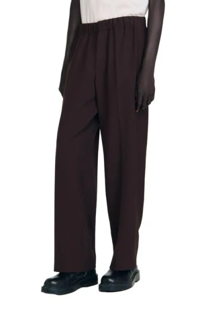 Sandro Wide Leg Trousers In Brown
