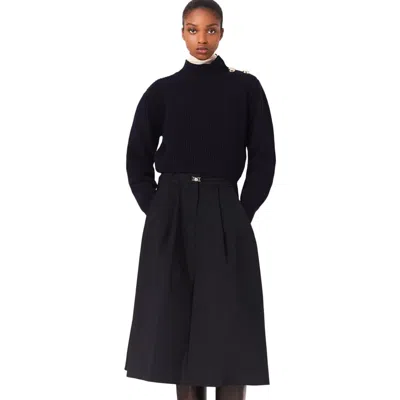 Maje High-neck Button-detail Sweater In Blue