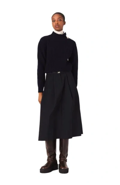 Maje High-neck Button-detail Sweater In Blue