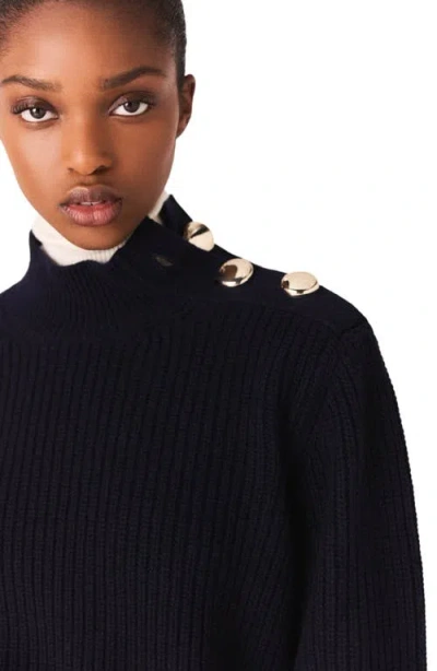 Maje High-neck Button-detail Sweater In Blue