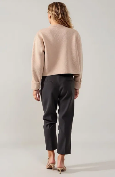 Modenaire Textured Knit Cardigan With Button Front And Patch Pockets In Neutral