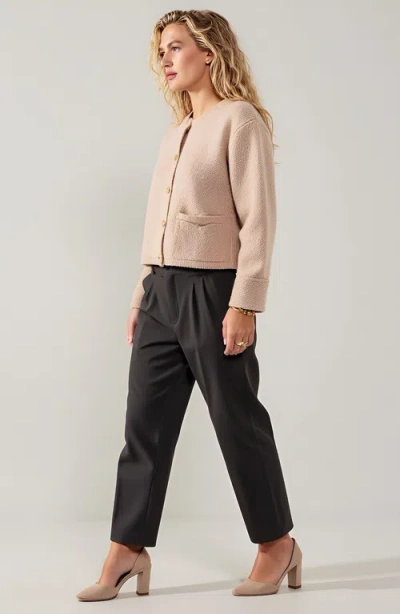 Modenaire Textured Knit Cardigan With Button Front And Patch Pockets In Neutral