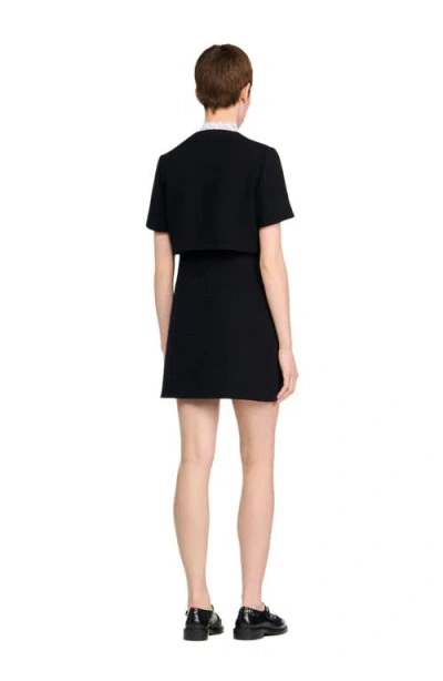 Sandro Womens Detachable-collar Button-down Cotton-blend Mini Dress Black In Black