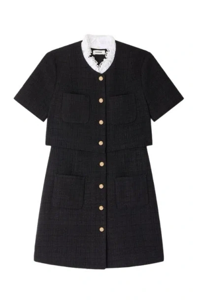 Sandro Womens Detachable-collar Button-down Cotton-blend Mini Dress Black In Black