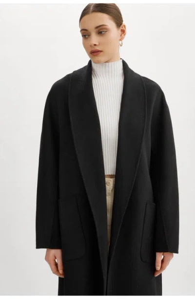 Lamarque Thara | Shawl Collar Wool Coat In Black