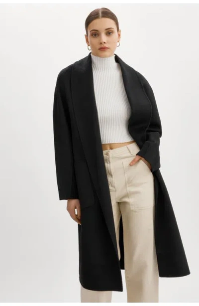 Lamarque Thara | Shawl Collar Wool Coat In Black
