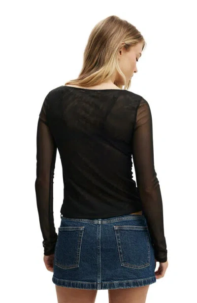 Cotton On Ashley Mesh Long Sleeve Top In Black