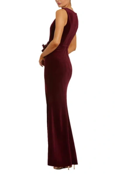 Mac Duggal 21163 Fitted Long Formal Slit Velvet Evening Gown In Burgundy