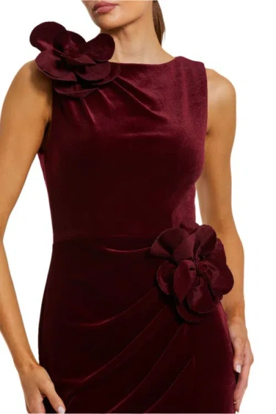 Mac Duggal 21163 Fitted Long Formal Slit Velvet Evening Gown In Burgundy