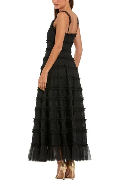 Mac Duggal Sleeveless Lace A-line Midi Dress With Ruffles In Black