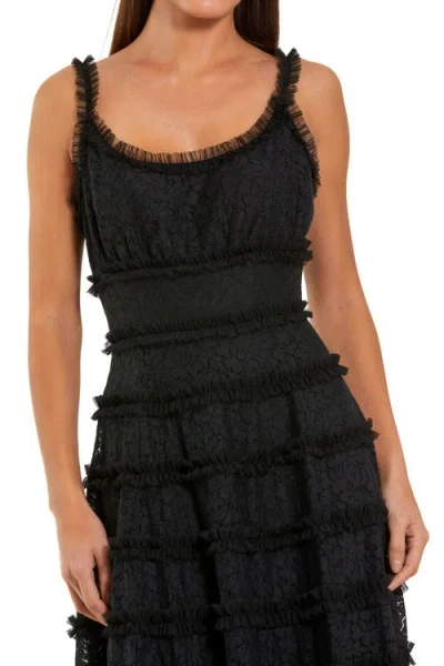 Mac Duggal Sleeveless Lace A-line Midi Dress With Ruffles In Black