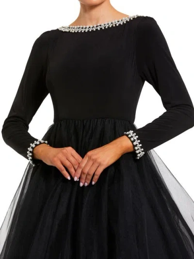 Mac Duggal Embellished Jersey Long Sleeve Ballgown With Tulle Skirt In Black
