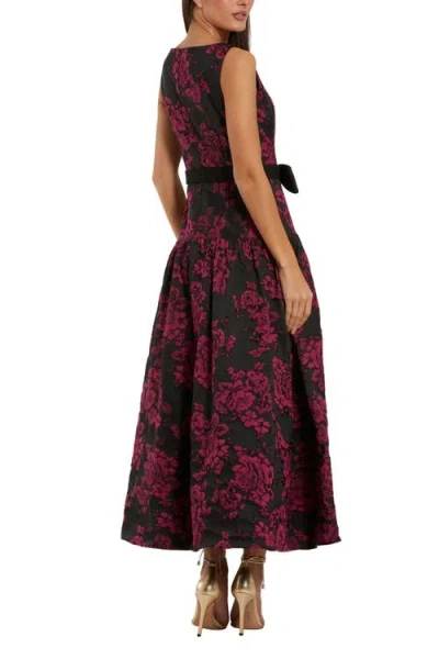 Mac Duggal Brocade Sleeveless Midi Dress With Satin Bow In Brown