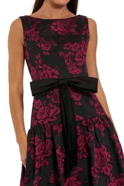 Mac Duggal Brocade Sleeveless Midi Dress With Satin Bow In Brown