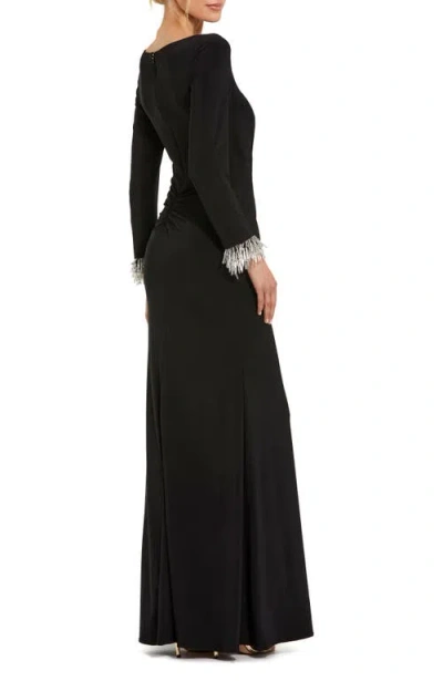 Mac Duggal Long Sleeve Jersey Gown With Beaded Cuff Sleeves In Black