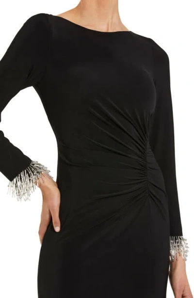 Mac Duggal Long Sleeve Jersey Gown With Beaded Cuff Sleeves In Black