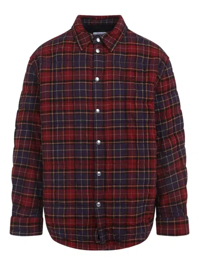 Off-white Long-sleeve Button-up Shirt With Plaid Pattern In Red