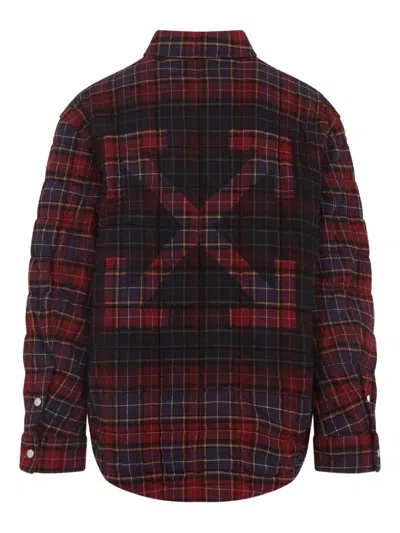 Off-white Long-sleeve Button-up Shirt With Plaid Pattern In Red