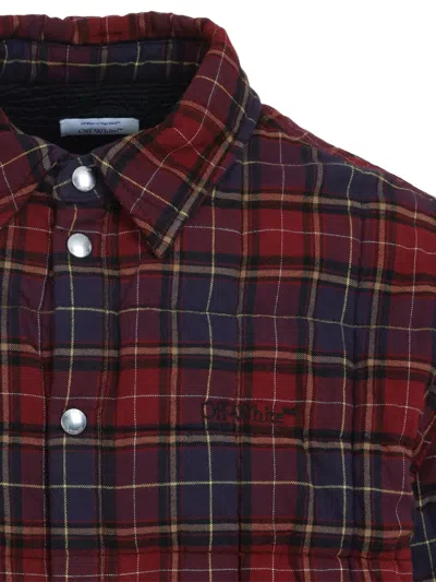 Off-white Long-sleeve Button-up Shirt With Plaid Pattern In Red