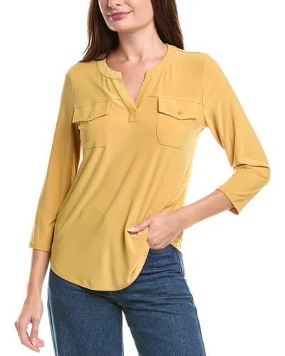 Jones New York Patch Pocket Crepe Popover Top In Yellow