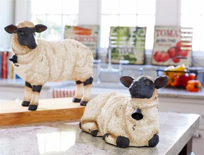 Melrose International Rustic Sheep Figurine With Bell Accent (set Of 2) - Beige, Black