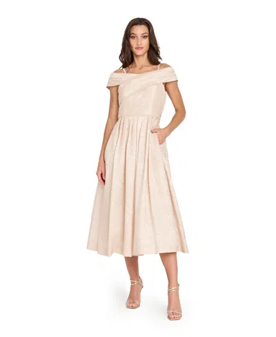 Tahari Asl Women's Crushed Taffeta Off-the-shoulder Midi Dress In Neutral