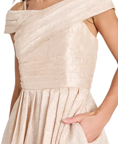 Tahari Asl Women's Crushed Taffeta Off-the-shoulder Midi Dress In Neutral