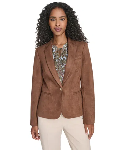 Tommy Hilfiger Women's Scuba Suede One Button Collared Blazer In Brown