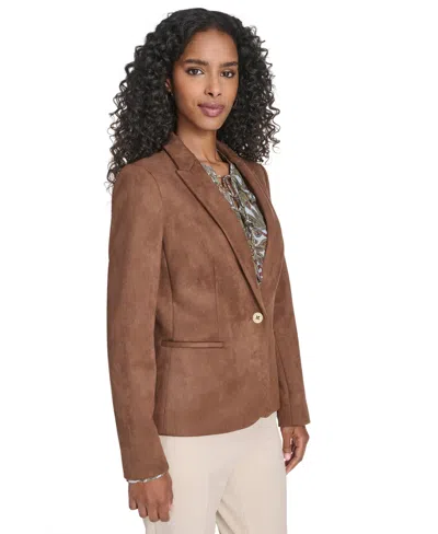 Tommy Hilfiger Women's Scuba Suede One Button Collared Blazer In Brown