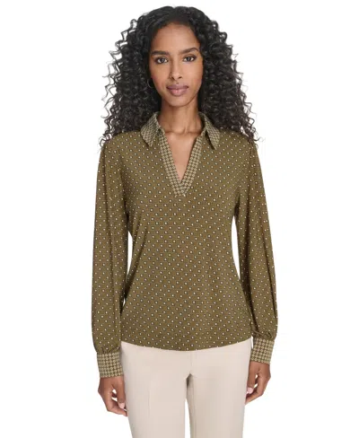 Tommy Hilfiger Women's Foulard Johnn Collar Top In Green