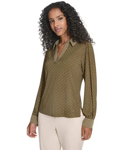 Tommy Hilfiger Women's Foulard Johnn Collar Top In Green