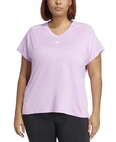 Adidas Originals Plus Size Train Essentials V-neck Short-sleeve Tee In Pink