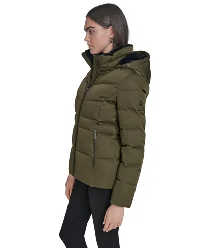Calvin Klein Women's Faux-fur-lined Hooded Puffer Coat In Brown