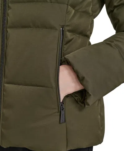 Calvin Klein Women's Faux-fur-lined Hooded Puffer Coat In Brown