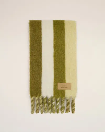 Ami Alexandre Mattiussi Rectangular Scarf With Fringed Edges And Stripes In Green