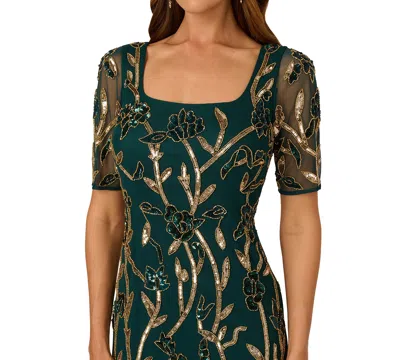 Adrianna Papell Beaded Mesh Gown In Green