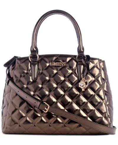 Guess Tinsley Medium Quilted Three Compartment Satchel In Brown