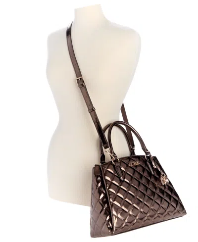 Guess Tinsley Medium Quilted Three Compartment Satchel In Brown