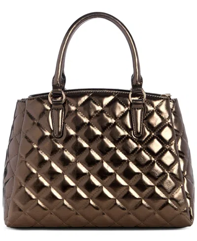 Guess Tinsley Medium Quilted Three Compartment Satchel In Brown