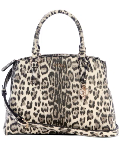 Guess Tinsley Medium Leopard Print Three Compartment Satchel In Animal Print