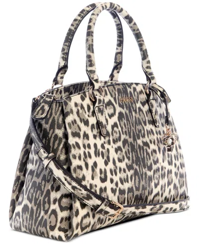 Guess Tinsley Medium Leopard Print Three Compartment Satchel In Animal Print
