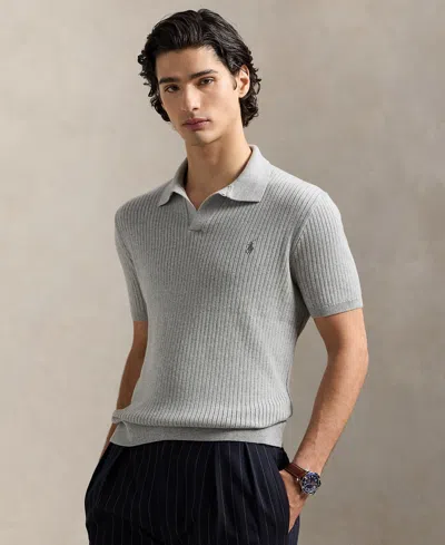 Polo Ralph Lauren Men's Rib-knit Cotton Polo-collar Sweater In Gray