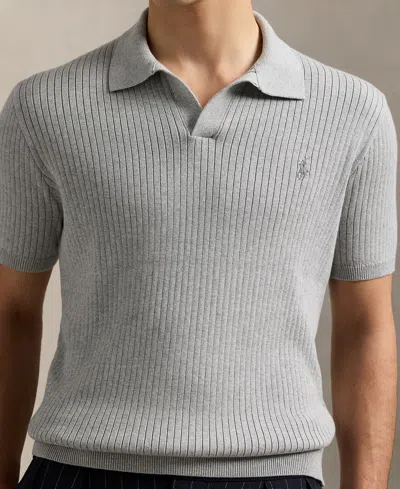 Polo Ralph Lauren Men's Rib-knit Cotton Polo-collar Sweater In Gray